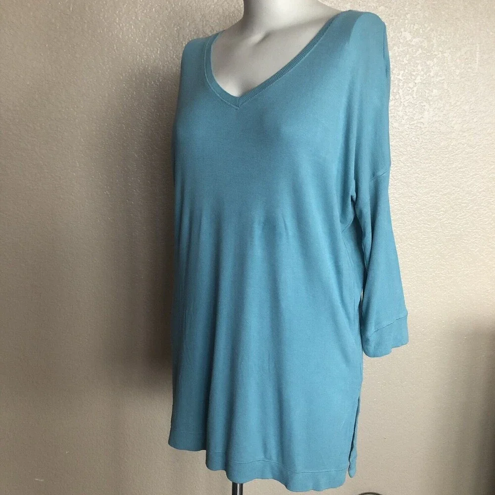 Soft Surroundings Ribbed Tunic Knit V-Neck Top Size L Blue - Picture 6 of 8